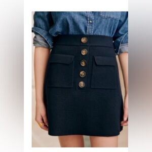 Sezane Sorena 100% wool Skirt Navy Blue - Size M